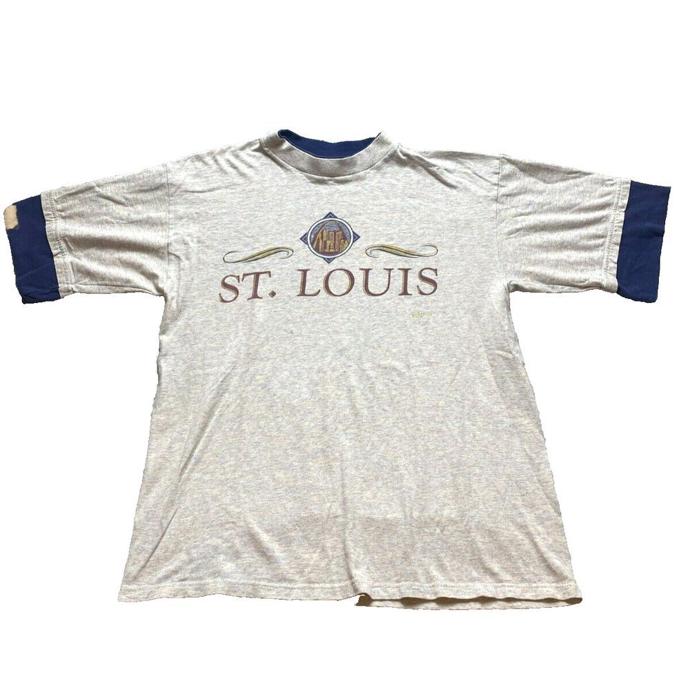 Vintage St Louis Shirt Adult Large Gray Layered Ringer Tourist Missouri 80s Mens